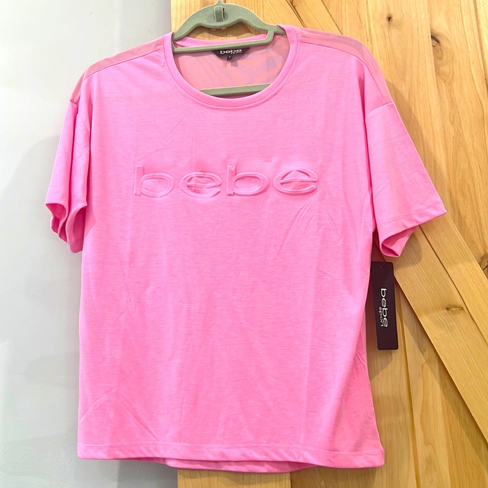 Women’s bebe sport raised logo tee in begonia pink small - Picture 6 of 8